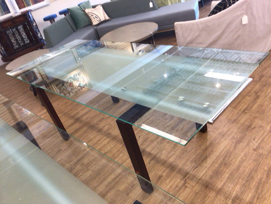 Glass Top Expandable Cheery Wood Base Dining Table