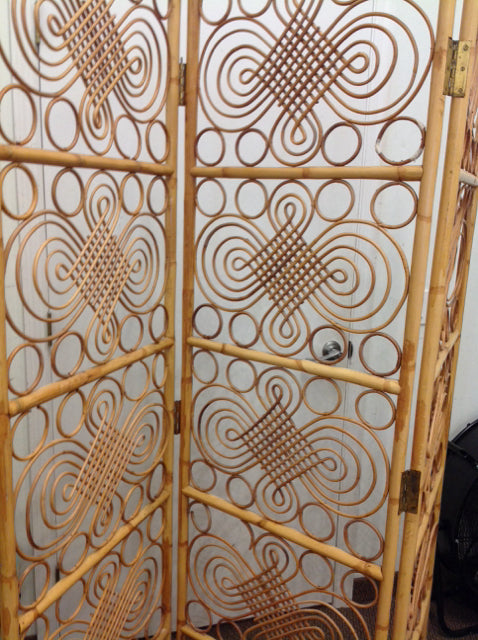 Screen- 3 Panel Vintage Bentwood Rattan