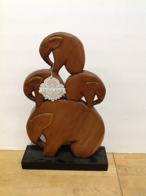 15" Thai Carved Wood Elephant Sculpture