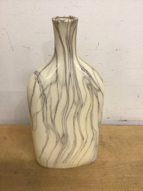 13" Cream Marbled Pattern Ceramic Bud Vase
