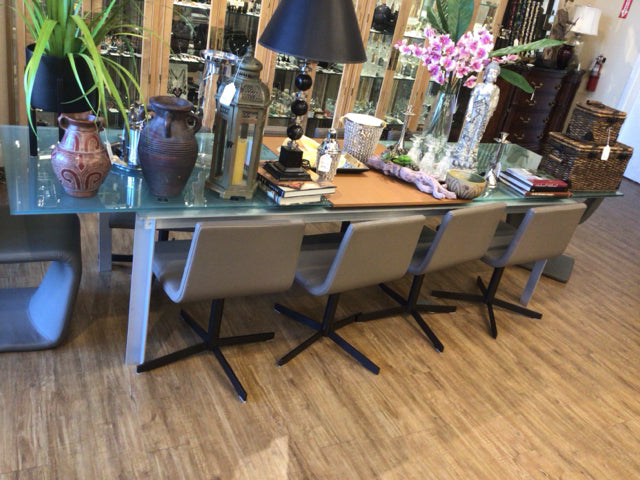 35 1/2" X 126" Rectangle Glass & Metal Base Extension Dining Table