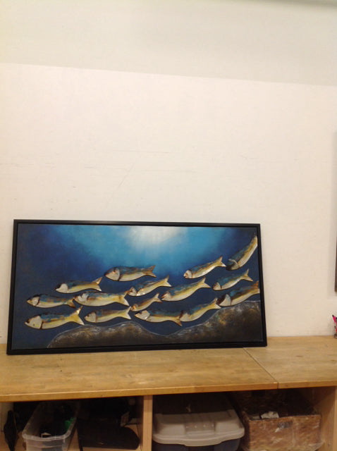 55x28 Framed Metal Fish on Canvas Print