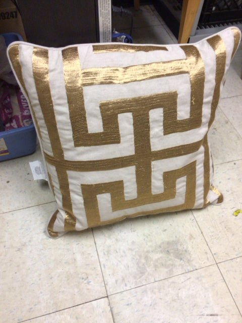 Cream Gold Greek Key Pattern Pillow