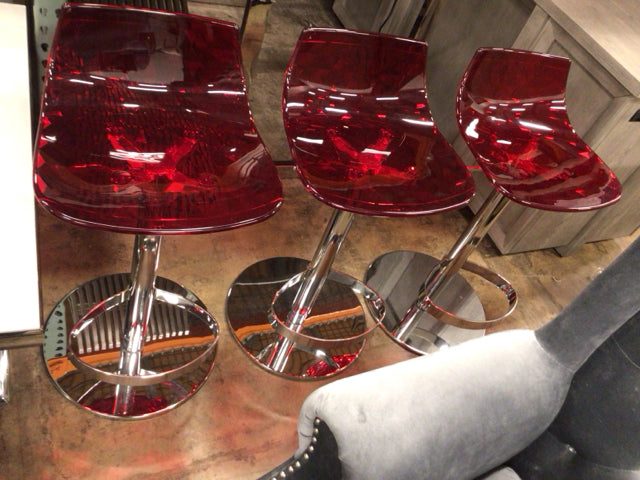 Set Of 3 Calligaris Red Ice Hydraulic Bar Stools