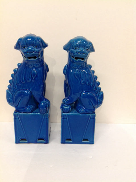 Pair 15" Blue Ceramic Foo Dogs