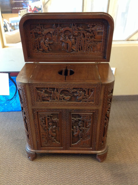 29x34 Oriental Carved Wood Bar Cabinet