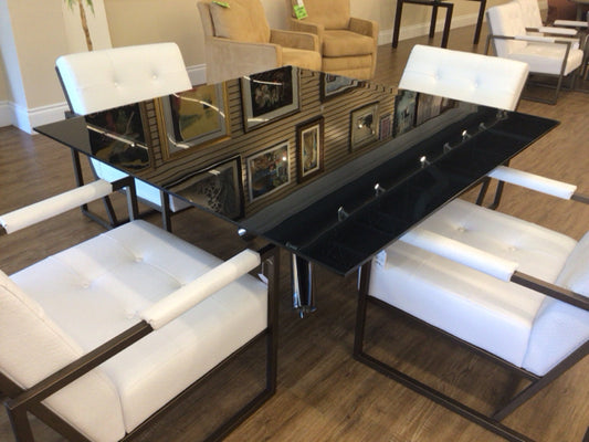 59" Square Black Glass Top Chrome Jax Base Dining Table