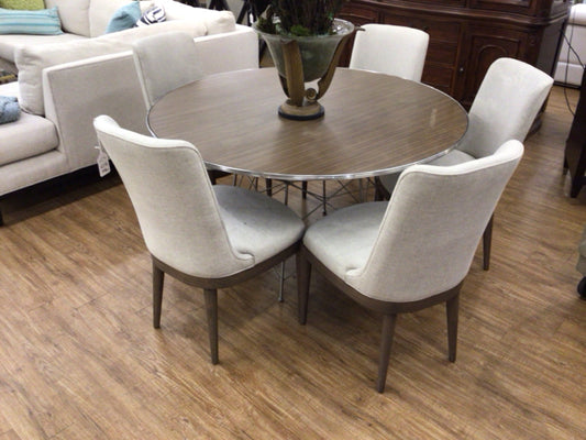 Set Of 5 Caracole Cream Curved Back Fabric Dining Chairs