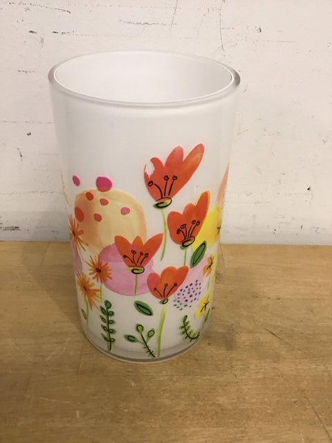 8" Painted Floral Glass Vase
