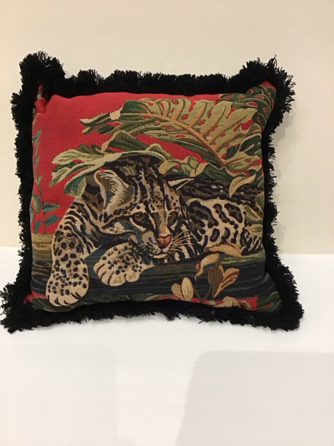 Red Tiger Tapestry Pillow w/Fringe