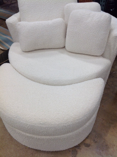 Chair- Boucle White & Ottoman W 4 Pillows