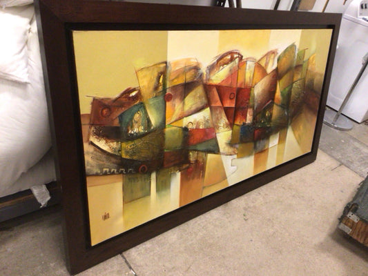 42 1/2" X 77 3/4" Framed Abstract Oil Painting On Canvas