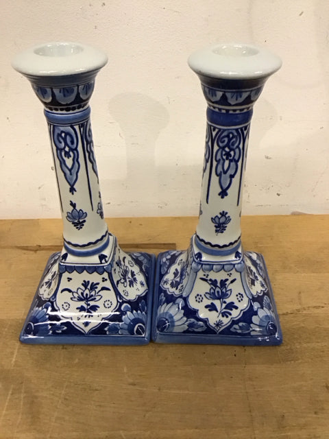 7.5" Royal Delft Blue & White Candlesticks
