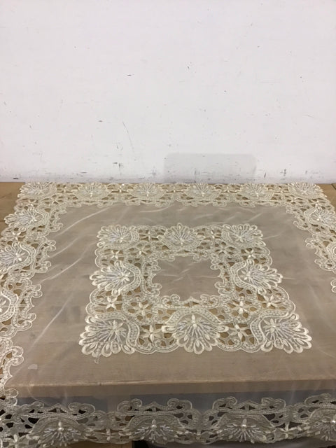 32" Square Beige Sequin Beeded Table Scarf