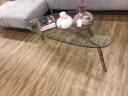 Chrome Base Triangle Glass Top Coffee Table