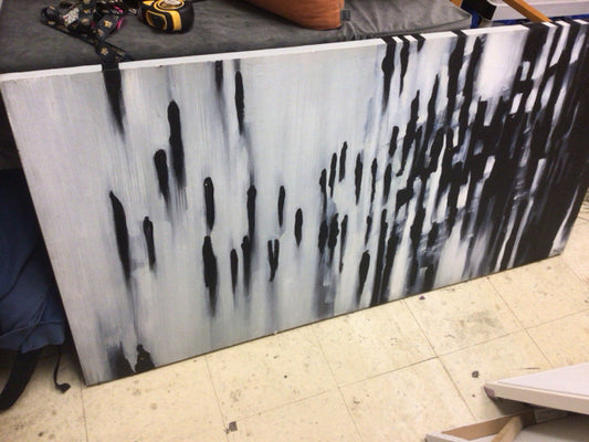 30" X 59 7/8" Blue/Black Abstract Print On Canvas