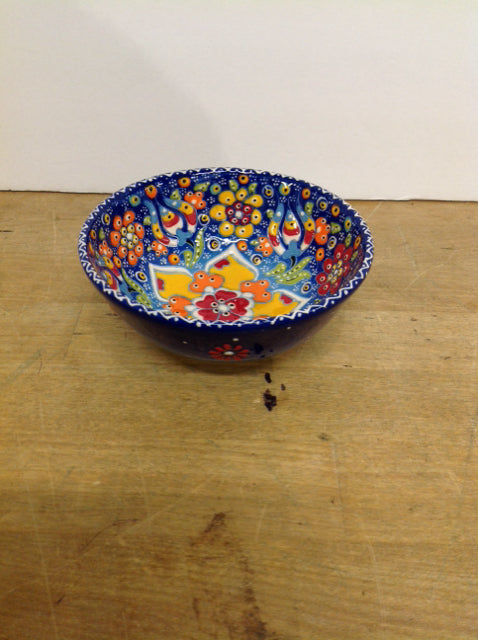 4.5" Turkish Ceramic Trinket Bowl w/Raised Floral