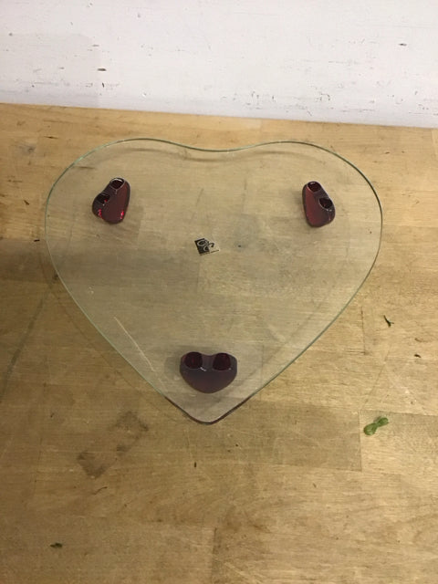 10"x9" Heart Glass Red Heart Footed Tray