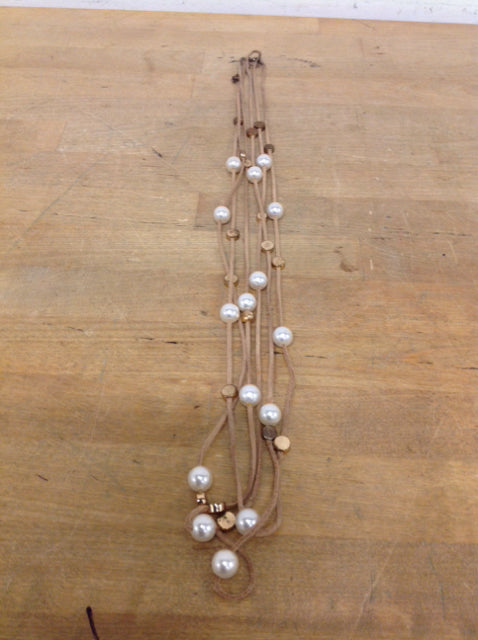 Necklace- Multi Strand Leather Pearls