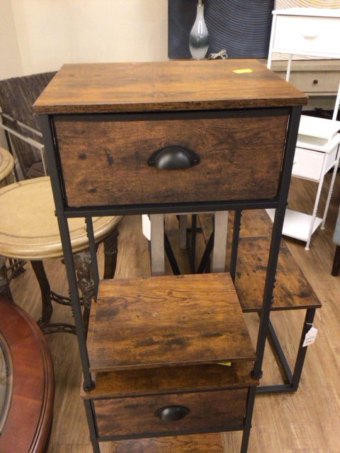 Wood & Black Metal Industrial Style One Drawer End Table