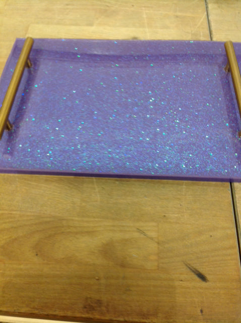 Tray- 12" Gold & Purple Glitter