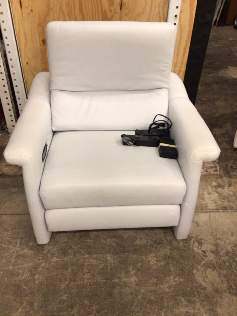 AS-IS Grey Leather Power Recliner Chair(Discolored Spots)