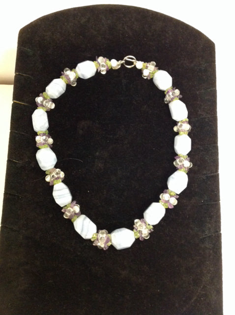 Ross Simmons Silver Blue Agate Necklace w/Amethyst/Peridot