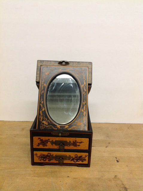 Japanese Lacquer 2-Drawer Jewelry Box w/Mirror