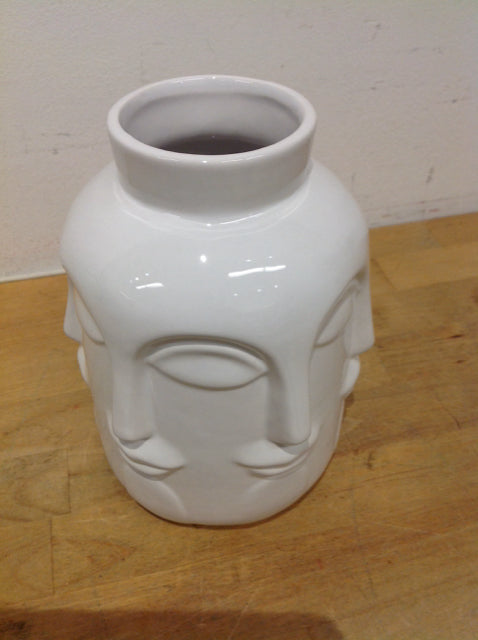 Vase- 8" White Ceramic Face