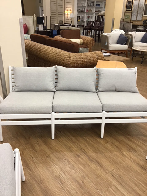 White Metal Outdoor Sofa/Grey Cushions