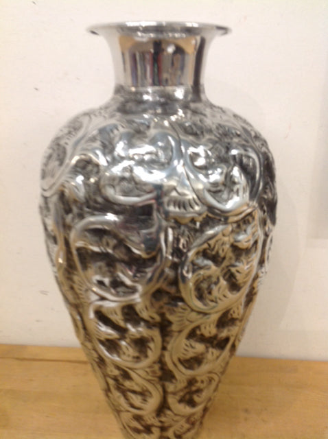 Vase- 23" Silver Metal Floral