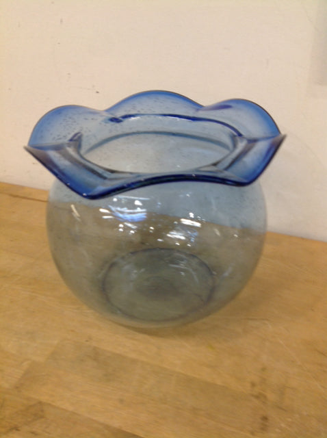 Vase- 11" Blue Seeded Glass