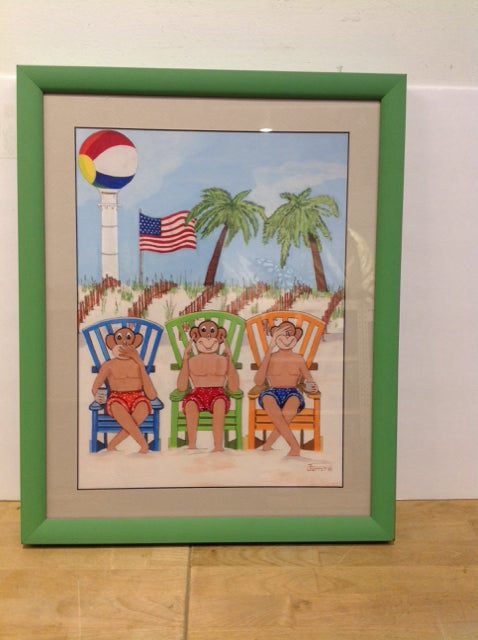 21x17.5 Framed "No Evil" Monkey Print on Paper