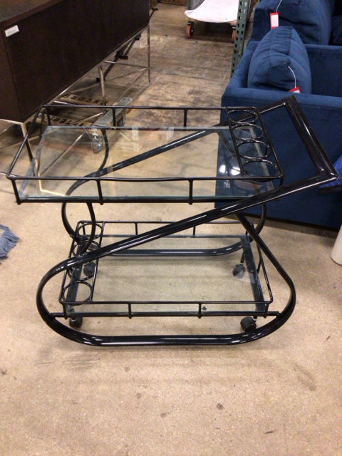 Black Lacqured & Glass Bar Cart