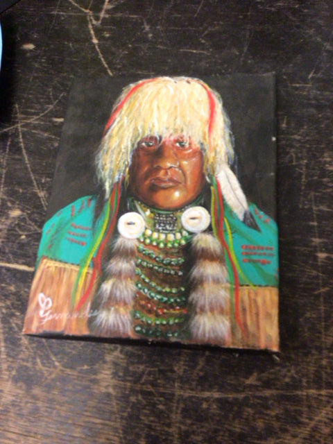 10" X 8" Acrylic Indian Chief On Canvas