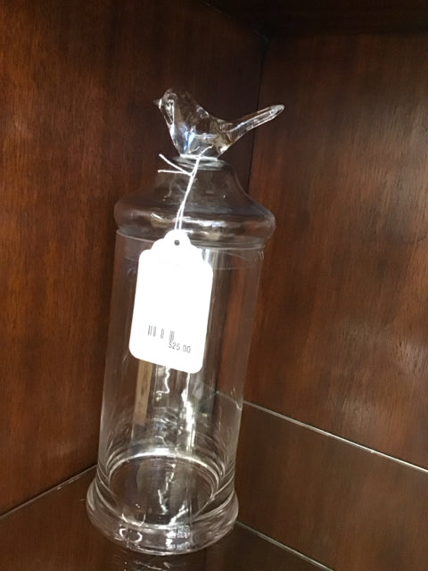 Jar 12" Clear Glass Apothecary W/ Bird Lid