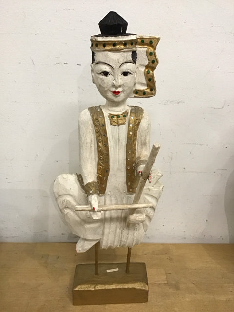 21.5" Hand Carved Asian Musician Wooden Statue