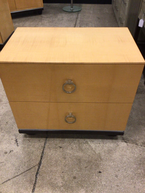 Light Wood Lacqured Two Drawer Nightstand