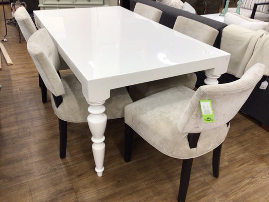 Set Of 5 Fabric Upholstered & Dark Wood Dining Chairs