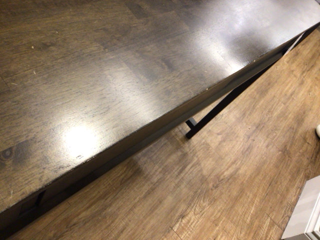 16" X 54" AS-IS Moes Furniture Wood & Metal Three Drawer Desk(Chips/Knicks)