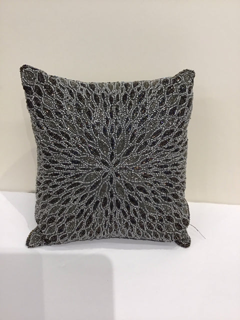 Silver Silk Pillow w/Beaded Design