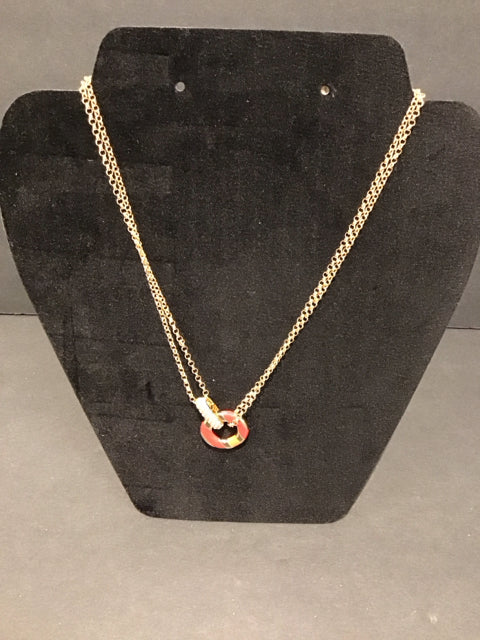 Gold Necklace w/Red Orange Rd Pendant