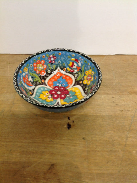 4.5" Turkish Ceramic Trinket Bowl w/Raised Floral
