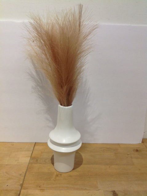 9" Faux Pampas Grass White Ceramic Vase