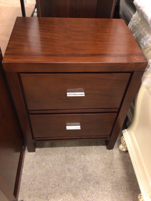 Brown Wood Two Drawer Nightstand