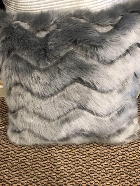 18" Gray Chevron Faux Fur Pillow