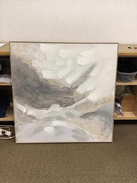 40"Sq Framed Grey/White Brush w/Faux Crystals