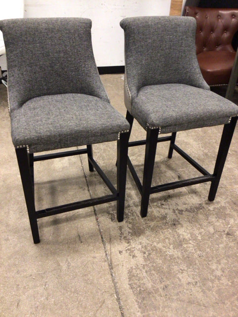 Pair Of Grey Fabric & Vinyl Back Bar Stools