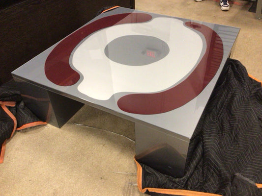 51" X 49" Grey/Cream/Red Lacqured Resin Coffee Table