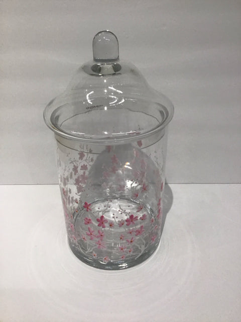 12" Glass Canister w/Painted Flowers
